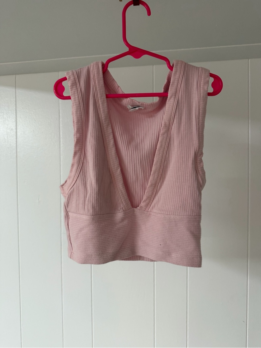 Garage Blush Pink Ribbed V-Neck Cropped Tank